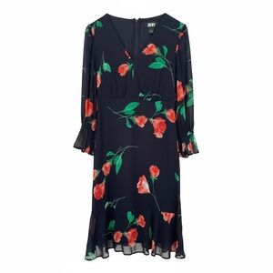 DKNY Black Dress with Red and Green Floral Pattern size 4